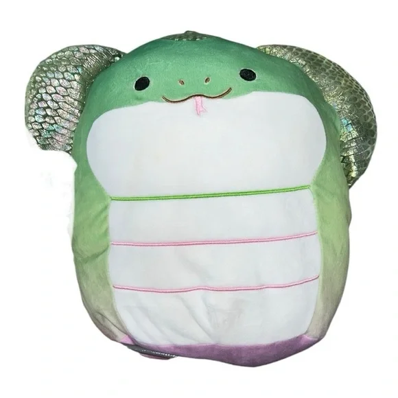 Squishmallows Green purple cobra snake 16” Khaled iridescent scales back/tail